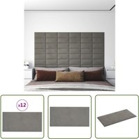 The Living Store Wandpaneele 12 Stk. Hellgrau 30x15 cm Samt 0,54 m² - Wandpaneele - Samtpaneel - Wohnzimmerdeko - Schlafzimmerdeko - Wandschmuck von JINLEFU