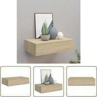 Jinlefu - The Living Store Wandregal mit Schublade Eichen-Optik 40x23,5x10 cm mdf - Wand Regal - Regal Mit Schublade - Holz Regal - Eiche Optik von JINLEFU