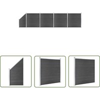 The Living Store Zaunelement Set wpc 792x(105-186)cm Schwarz - Gartenzäunen - Holzzäune - Kunststoffzäune - WPC-Zäune - Schwarz von JINLEFU
