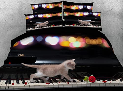 BettwäSche 135x200 Klavier Katze Weich Und Bequem BettwäSche-Sets Mit ReißVerschluss + 2 Pillowcases 80x80,Duvet Cover FüR Erwachsene Und Kinder von JINLINY