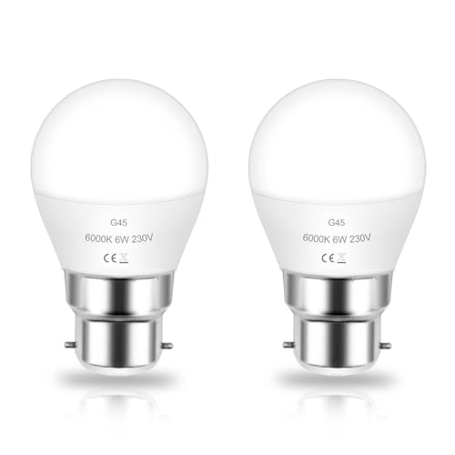 JINLONTA B22 LED Glühbirne 6W Ersetzt 60 Watt Leuchtmittel Kaltweiß 6000K 230V B22D / BC/Bajonettfassung Stroboskopfreie Cap Lampen mit B22d-Sockel, 2er Pack von JINLONTA