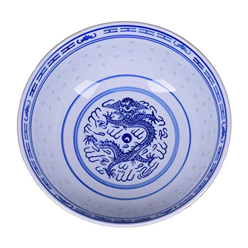 JINMENHUO Chinesischer Drache Feines blaues und weißes Porzellan Reismuster Schalen Müslischalen Reisschalen China Suppenschale Obstschale, Blau, 4,5 Zoll von JINMENHUO