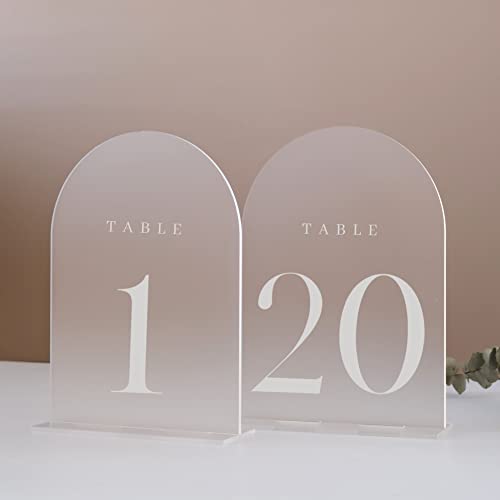 JINMURY Tischnummern für Hochzeit, 20 Stück, 12,7 x 17,8 cm, mattierter Bogen, Acryl-Tischschilder mit Halter, Acryl-Tischnummern 1–20, perfekt für Hochzeitstischdekoration von JINMURY