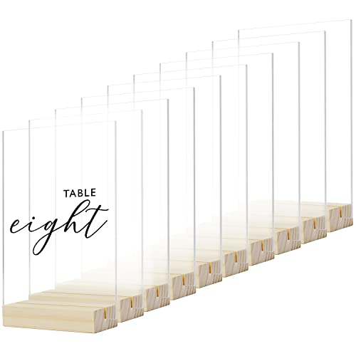 Transparentes Acrylschild mit Holzständer, 10 Stück, 10 x 15 cm, klare, rechteckige Acrylplatten mit Holzsockel, DIY Blanko-Acrylschild für Hochzeitstischnummern, Acryl-Tischschild von JINMURY