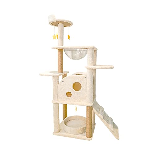Katze Kletterbaum Großer Katzenkletterrahmen mit Müll Katzenstrauder Katzenbaum integrierter Katzenkratzbrett Schleifklauen Katzen Spielzeugregal Raumkapsel Katzenvilla Katze Tree (Farbe: Gold) von JINMUXUAN