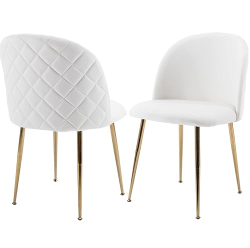 JINPALAY 2er Set Esszimmerstühle Beige Samt Küchenstuhl Polsterstuhl mit Rückenlehne Sessel Moderner Wohnzimmer Stuhl Goldene Beine (2, Beige) von JINPALAY