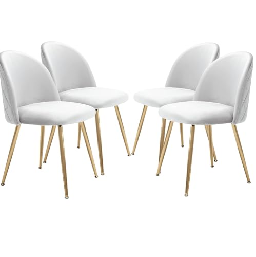 JINPALAY 4er Set Esszimmerstühle Beige Samt Küchenstuhl Polsterstuhl mit Rückenlehne Sessel Moderner Wohnzimmer Stuhl Goldene Beine von JINPALAY