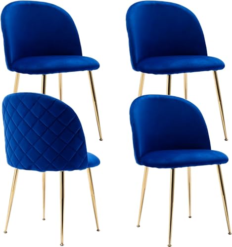 JINPALAY 4er Set Esszimmerstühle Blau Samt Küchenstuhl Polsterstuhl mit Rückenlehne Sessel Moderner Wohnzimmer Stuhl Goldene Beine (4, Blau) von JINPALAY