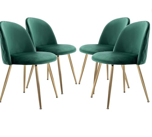 JINPALAY 4er Set Esszimmerstühle Samt Küchenstuhl Polsterstuhl mit Rückenlehne Sessel Moderner Wohnzimmer Stuhl Goldene Beine (4, Grün) von JINPALAY