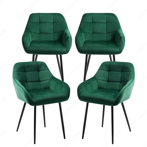JINPALAY 4er Set Esszimmerstühle mit Armlehne Samt Grün Küchenstühle 4er Set Polsterstuhl Design Modern Wohnzimmerstuhl mit Rückenlehne (4) von JINPALAY