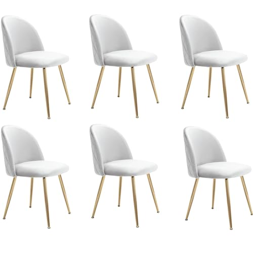 JINPALAY 6er Set Esszimmerstühle Beige Samt Küchenstuhl Polsterstuhl mit Rückenlehne Sessel Moderner Wohnzimmer Stuhl Goldene Beine (6, Beige) von JINPALAY