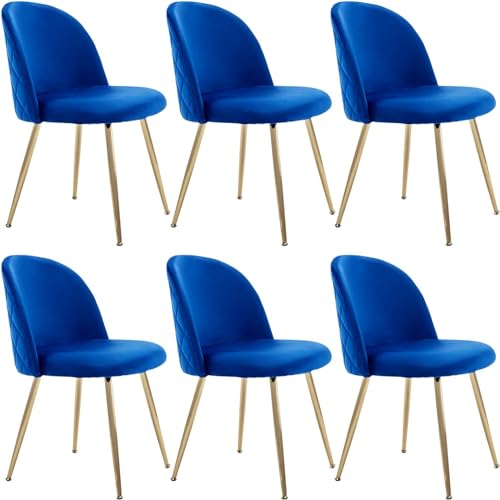JINPALAY 6er Set Esszimmerstühle Blau Samt Küchenstuhl Polsterstuhl mit Rückenlehne Sessel Moderner Wohnzimmer Stuhl Goldene Beine (6, Blau) von JINPALAY