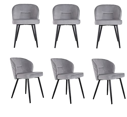 JINPALAY 6er Set Esszimmerstühle Samt Grau Küchenstühle Polsterstuhl Design Modern Wohnzimmerstuhl mit Rückenlehne Sitzfläche aus Samt, Metallbeine (6) von JINPALAY