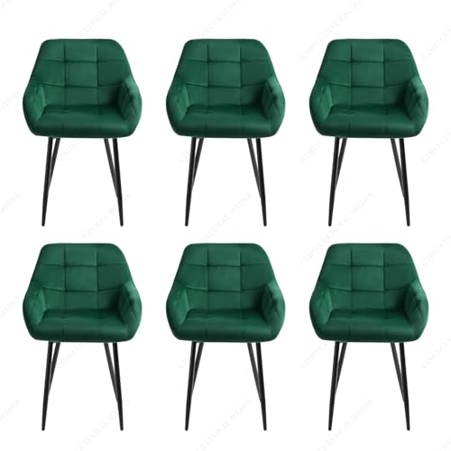 JINPALAY 6er Set Esszimmerstühle mit Armlehne Samt Grün Küchenstühle 6er Set Polsterstuhl Design Modern Wohnzimmerstuhl mit Rückenlehne von JINPALAY