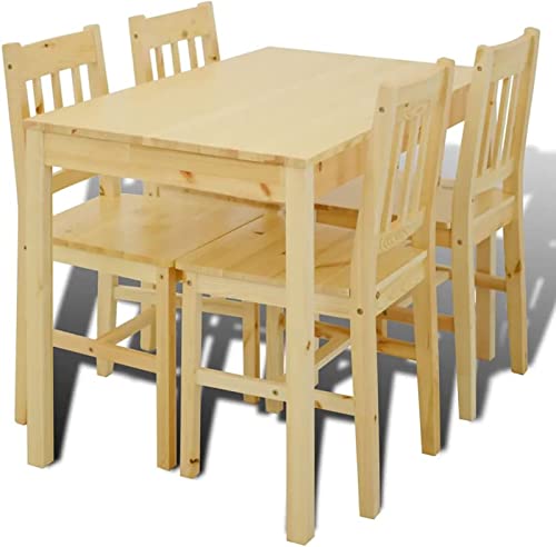 JINPALAY Esstisch mit 4 Stühlen Set Kiefer Holz Essgruppe 4er Set Esszimmerstühle mit Esstisch für Esszimmer, Küche, Wohnzimmer (Natürlich) von JINPALAY