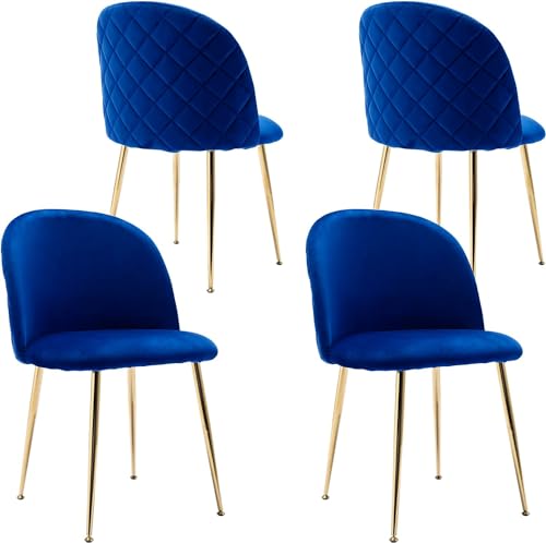JINPALAY Esszimmerstühle 4er Set Blau Küchenstuhl Samt Polsterstuhl Sessel Goldene Beine Rückenlehne Wohnzimmerstuhl (Blau) von JINPALAY