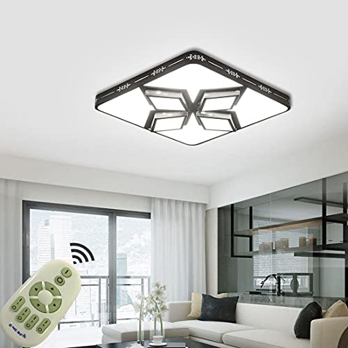INPIKER 48W LED Deckenleuchte Deckenlampe Wohnzimmer Schlafzimmer Energieeinsparung Innen-Beleuchtung Lampe (Schwarz Schale-48W Dimmbar) von JINPIKER