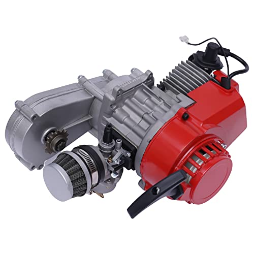 49cc 2 Hub Motor, 3PS 1,7KW Benzinmotor 49ccm 2-Takt Engine Motor Mini Motor Pull Start Motor Pocket-Bike Motor Luftgekühlt Engine Motor Für ATV Go-Kart Dirt Bike Motorcycle Rot von JINPRDAMZ