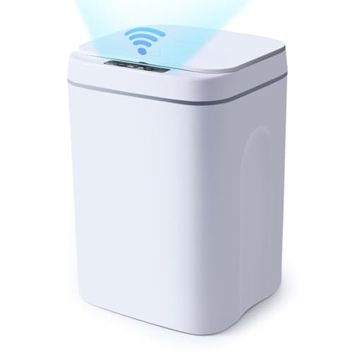 JINPRDAMZ 16L Automatischer Mülleimer, Smart Sensor Mülleimer, Elektrischer Mülleimer, Mini Mülleimer, Abfalleimer Bewegungssensor mit Deckel für Zuhause, Büro, Küche Abfallbehälter (Weiß Rechteckig) von JINPRDAMZ