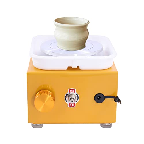 JINPRDAMZ 24W Töpferscheibe Elektrisch Mini 13x15cm, Gelb Electric Pottery Wheel 10 cm Turntable, Ceramic Machine für Beginners und Kinder Crafts Casting Gift, Keramik Radmaschine DIY 2000r/min von JINPRDAMZ