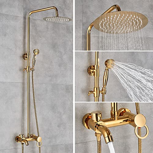 Regen Dusch System (Gold), Regen Dusch Set, Handbrause und Wasserhahn Dusche, höhenverstellbare Duschstange (80-120 cm) von JINPRDAMZ
