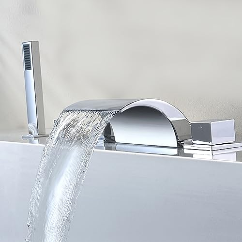 Wasserfall Wasserhahn 5 Einheiten, Wasserhahn Bad LED Technologie, Bachlauf Komplettset, Badewannenarmatur Silber, Regenfall Handbrause Set, Laufruhiger, Verchromt Wasserfall Wasserhahn 5 Einheiten, Wasserhahn Bad LED Technologie, Bachlauf Komplettset, Badewannenarmatur Silber, Regenfall Handbrause Set, Laufruhiger, Verchromt von JINPRDAMZ