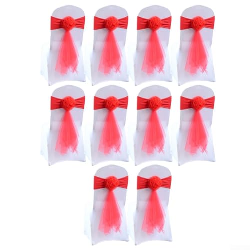 10 Stück Elastische Blume Stuhl Schärpen für Hochzeit Party Dekor Hotel Dekoration (Rot) von JINSBON