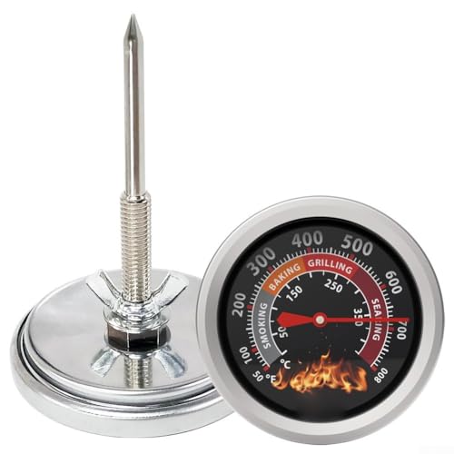 Holzkohlegrill-Thermometer-Ersatz, mit großem Zifferblatt zur Temperaturüberwachung von Grillfleisch, Dual Celsius Fahrenheit Skala (schwarz) von JINSBON
