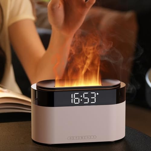 Home Desktop Clock Flame Humidifier, Flame Aromatherapy Machine, Desktop Clock Humidifier, For Home Office Room, White Or Black (White) von JINSBON