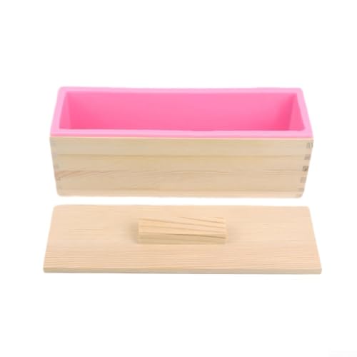 JINSBON Silikon-Seifenform, rechteckige Holzbox mit Deckel, DIY, handgefertigte Formform, 1200 ml, geeignet für Kuchen, Seifen, Kerzen (helles Pulver) von JINSBON
