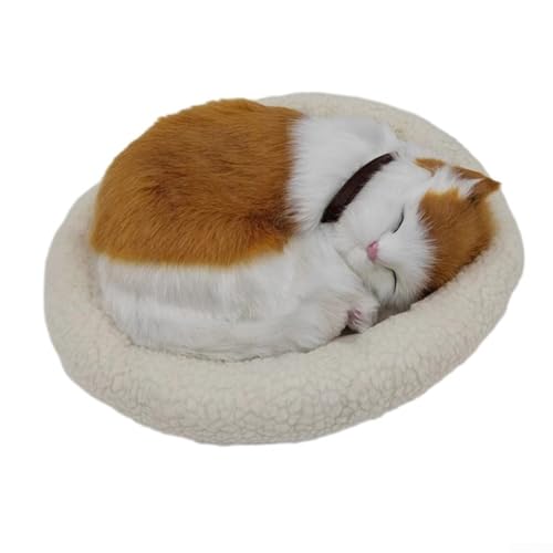 JINSBON Simuliertes schlafendes Katzenspielzeug, weiches Plüsch-Ornament für Fernseher, Bücherregal oder Schreibtisch (gelb gepunktete Katzen) von JINSBON