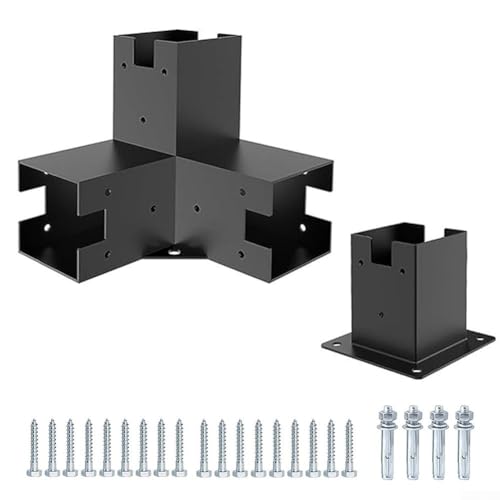 Pergola-Halterungs-Set, mit Löchern zum Aufhängen, rechtwinklige Eckhalterung mit Pergola-Pfostenbasis für Holzbalken (Sockel + 3T) von JINSBON