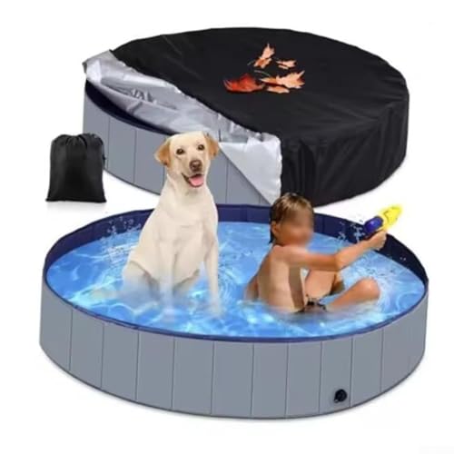 Runde Hundepool-Abdeckung, wasserdicht, staubdicht, faltbar, Hundebadewannenabdeckung, Haustier-Badewannenabdeckung, für runde Pools und Möbel (M D 122 x H 30 cm) von JINSBON