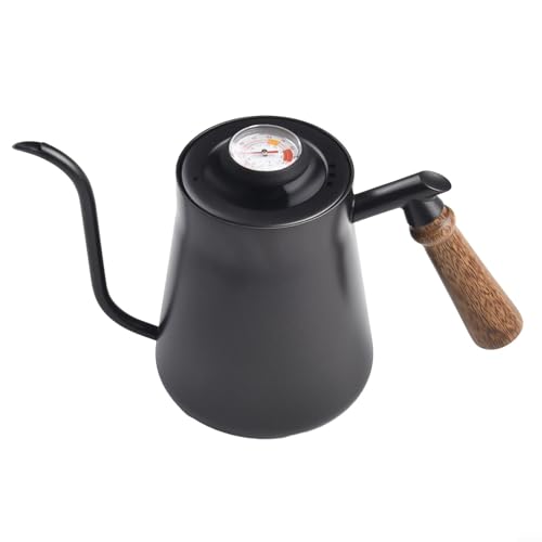 Schmaler Edelstahl-Kaffeekessel mit Thermometer für perfektes Übergießen (850 ml, schwarz) von JINSBON