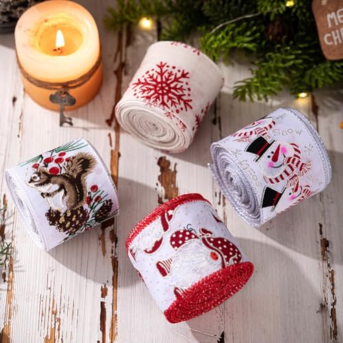 Weihnachtsband für Weihnachtsbaumdekoration, Kranzherstellung und DIY-Verpackung, mit Leinen- und Eisendraht-Konstruktion (Schneemann-Stil) von JINSBON