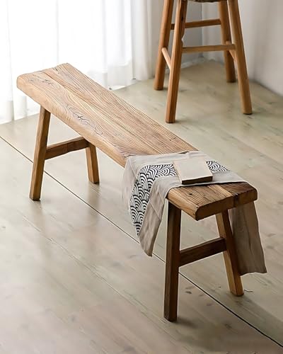JINSHAWAN Alter Ulmenhocker, Massivholz-Langbank, Retro-B&B-Bank, Esstischhocker Für Zuhause, Geeignet Für Wohnzimmer, Eingang, Garten von JINSHAWAN