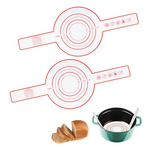 JINTANG Silikon Backmatte für Dutch Oven,2pcs silikonmatte brot backen zubehör,wiederverwendbare backmatte silikon mit Lange Griffe für Teig,Leichteren Übertragen(Rot) von JINTANG
