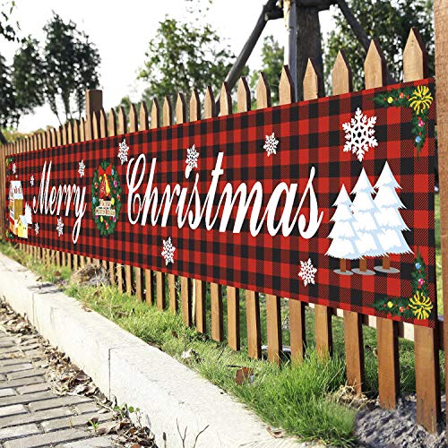 JINTN Weihnachtenbanner Große Frohe Weihnachten Banner Merry Christmas Banner Flagge Tür Banner Outdoor Indoor Weihnachtsdeko Garten Banner Hängende Deko für Hängen für Tor Garten Ferienhaus Party von JINTN