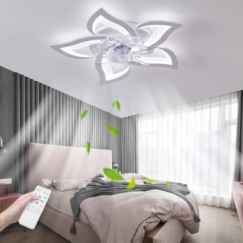 Deckenventilator Mit Beleuchtung Blütenform Design Ventilator Modern LED Leise Klein Lampe Mit Ventilator Reversibel Dimmbar Winter/ Sommer Modus Ventilator Deckenlampe Für Schlafzimmer Wohnzimmer von JINWELL