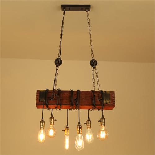Holz Rustikal Pendelleuchte E27 Hängeleuchte Retro Esstisch Hängelampe Retro Höhenverstellbar Glas Lampenschirm Pendellampe Industrielle Vintage Kronleuchter Bar Büro Cafe Deckenleuchte Beleuchtung von JINWELL