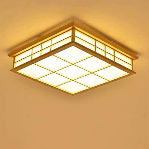 JINWELL LED Deckenleuchte Holz Lampe Square Holzlampe Eiche Deckenlampe Schlafzimmer Moderne Dimmung Leuchte Decke Licht Retro Holz Deckenleuchte Japanischer Stil Delicate Crafts 35x35x10cm 18w von JINWELL