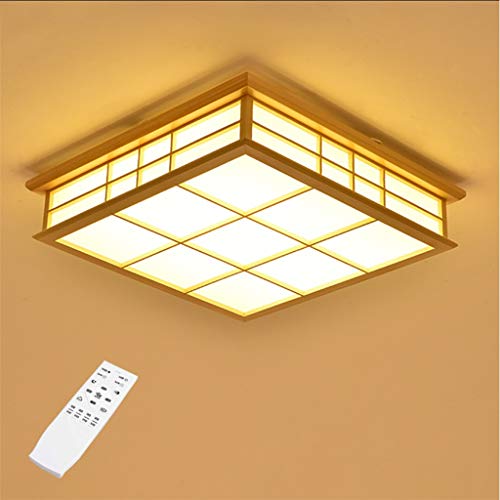 JINWELL LED Deckenleuchte Holz Lampe Square Holzlampe Eiche Deckenlampe Schlafzimmer Moderne Dimmung Leuchte Decke Licht Retro Holz Deckenleuchte Japanischer Stil Delicate Crafts 35x35x10cm 18w von JINWELL