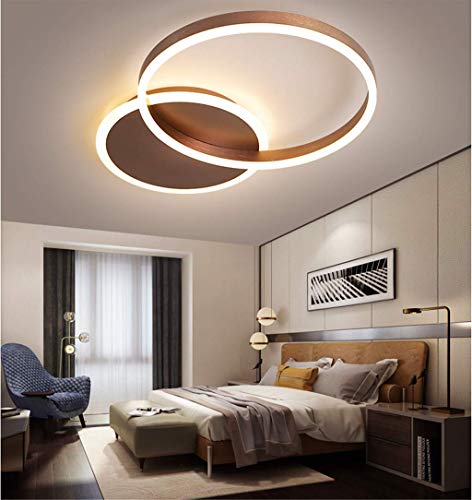 JINWELL LED Deckenleuchte Mit Fernbedienung Modern Kronleuchte Creative Pendelleuchte Deckenlampe Deckenstrahler Acryl Lampenschirm Modern Elegant Matt Aluminium Deckenleuchte,Braun,2 Rings/36W von JINWELL