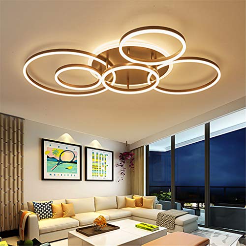 JINWELL LED Deckenleuchte Mit Fernbedienung Modern Kronleuchte Creative Pendelleuchte Deckenlampe Deckenstrahler Acryl Lampenschirm Modern Elegant Matt Aluminium Deckenleuchte,Braun,6 Rings/86W von JINWELL