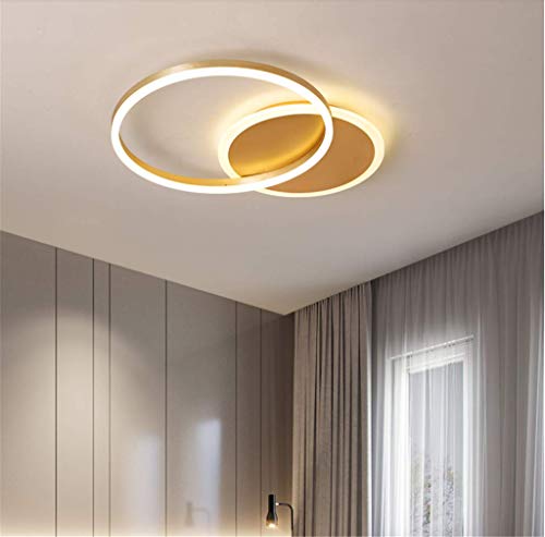 JINWELL LED Deckenleuchte Mit Fernbedienung Modern Kronleuchte Creative Pendelleuchte Deckenlampe Deckenstrahler Acryl Lampenschirm Modern Elegant Matt Aluminium Deckenleuchte,Gold,2 Rings/36W von JINWELL