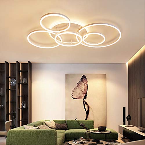 JINWELL LED Deckenleuchte Mit Fernbedienung Modern Kronleuchte Creative Pendelleuchte Deckenlampe Deckenstrahler Acryl Lampenschirm Modern Elegant Matt Aluminium Deckenleuchte,Weiß,6 Rings/86W von JINWELL