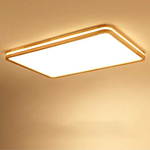LED Holz Deckenleuchte Lampe Rund rechteckige Holzlampe Warmes Licht Eiche Deckenlampe Innenbereich Moderne minimalistische Doppelschicht Lichtdurchlässigkeit Holz Deckenlampe 80W 96*66CM 7500 Lumen von JINWELL