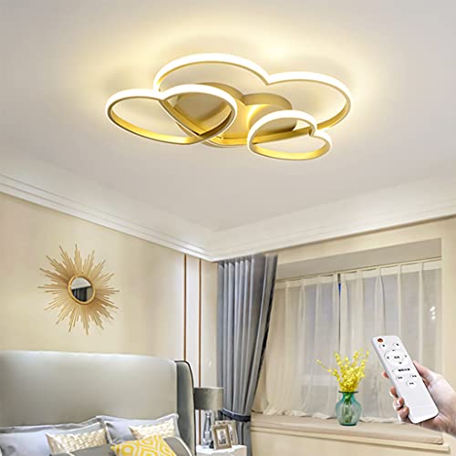 JINWELL LED Modern Deckenleuchte Kinderzimmer Mädchen Schlafzimmer Decke Lampen Dimmbar Mit Fernbedienung, Liebe Herz Design Acryl-Schirm Deco Deckenlampe Für Küchen Esszimmer Kinderlampe,Gold,50cm von JINWELL