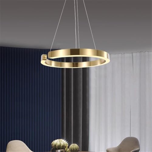 JINWELL LED Pendelleuchte Esstisch, Dimmbar Pendelleuchten Moderne Ringe Design Hängeleuchte Aluminium Esszimmerlampe Hängelampe Hängend Lampen Für Esstischlampe Büro Küche(Gold,100cm) von JINWELL