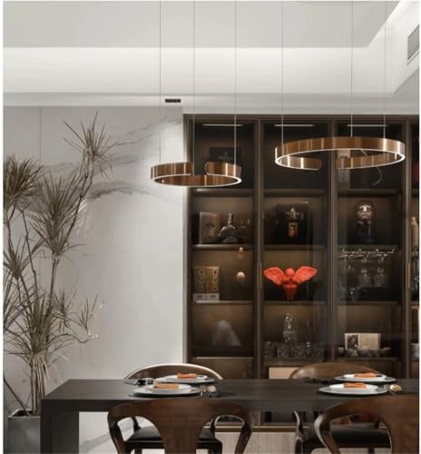 JINWELL LED Pendelleuchte Esstisch, Dimmbar Pendelleuchten Moderne Ringe Design Hängeleuchte Aluminium Esszimmerlampe Hängelampe Hängend Lampen Für Esstischlampe Büro Küche(Rose gold,60+80cm) von JINWELL